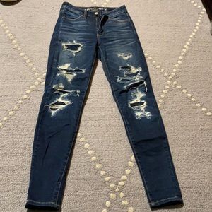 American eagle skinny jeans with patches rips, size 2